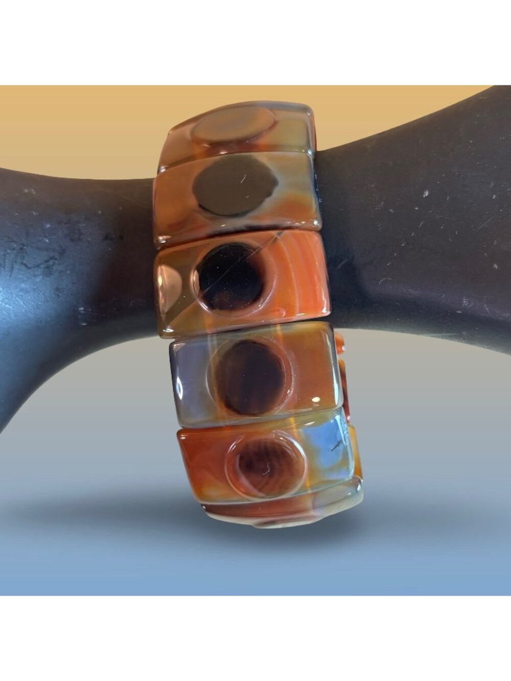 Carnelian Agate Stretch Bracelet Polished Gemstone Rectangle Panels Vintage